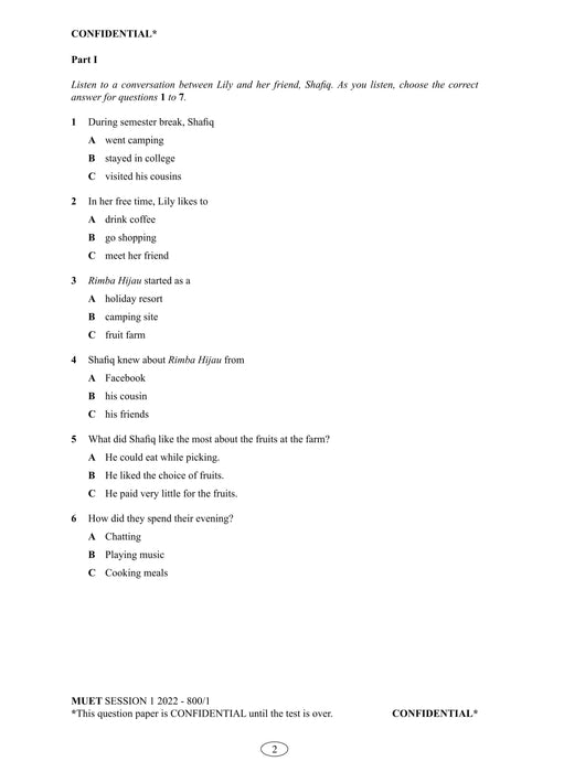 Collection of MUET Paper 2022