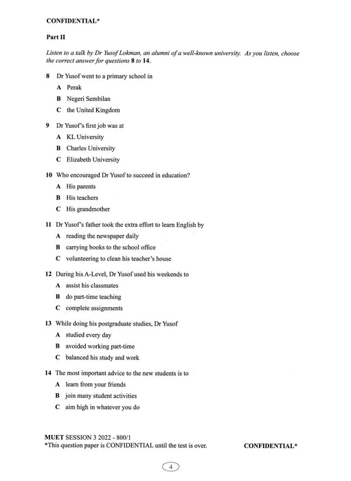 Collection of MUET Paper 2022