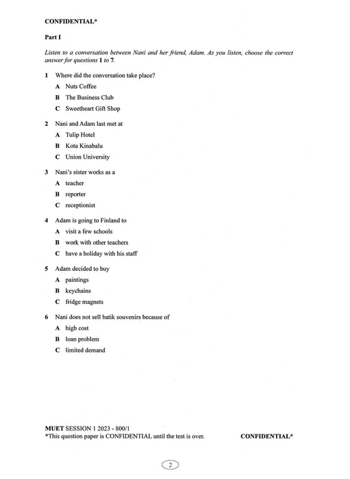 Collection of MUET Paper 2023