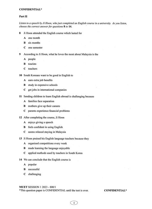 Collection of MUET Paper 2023