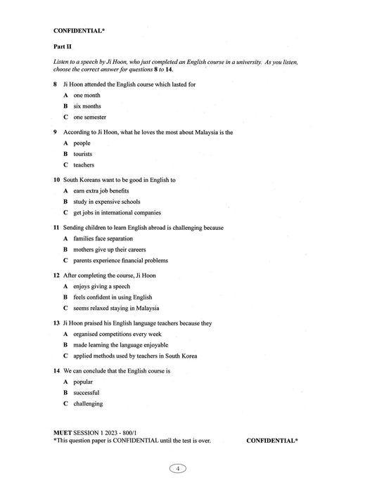 Model Answers for MUET Actual Exam Papers