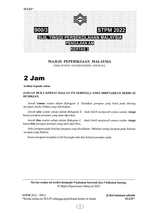 Koleksi Kertas Soalan STPM 2022 Jurusan Sains