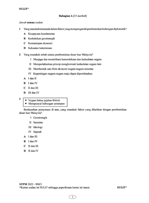 Koleksi Kertas Soalan STPM 2022 Jurusan Sains