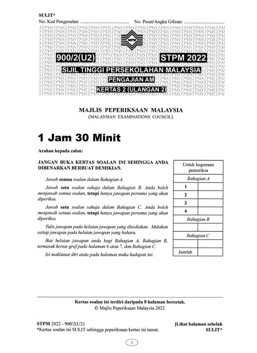 Koleksi Kertas Soalan STPM 2022 Jurusan Sains