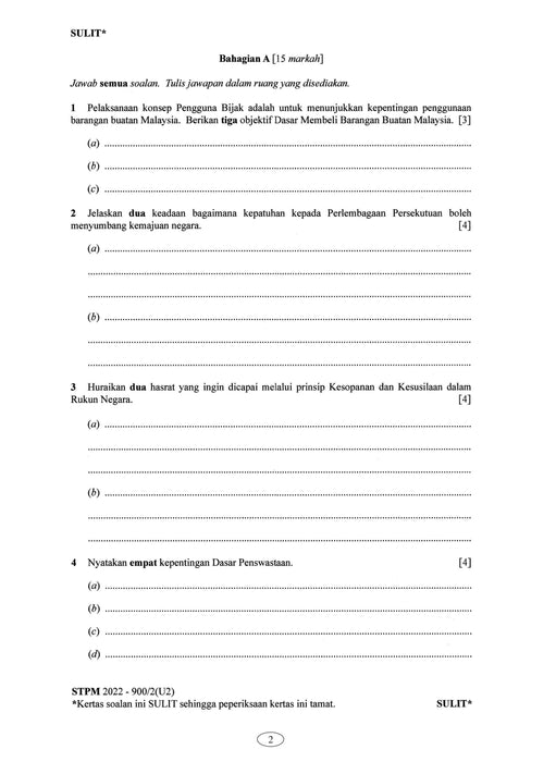 Koleksi Kertas Soalan STPM 2022 Jurusan Sains