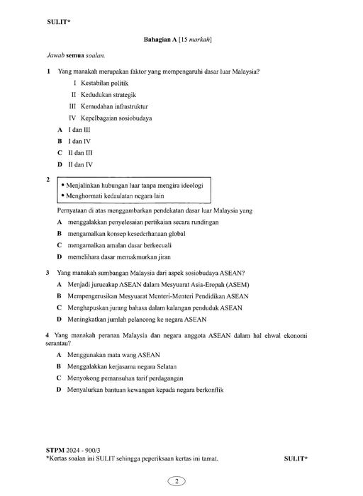Koleksi Kertas Soalan STPM 2024 Jurusan Sains