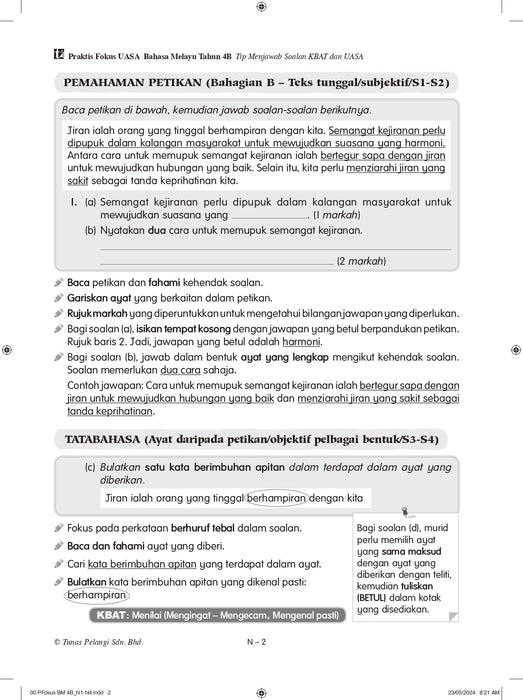 Praktis Fokus UASA 2024 Tahun 4B Bahasa Melayu