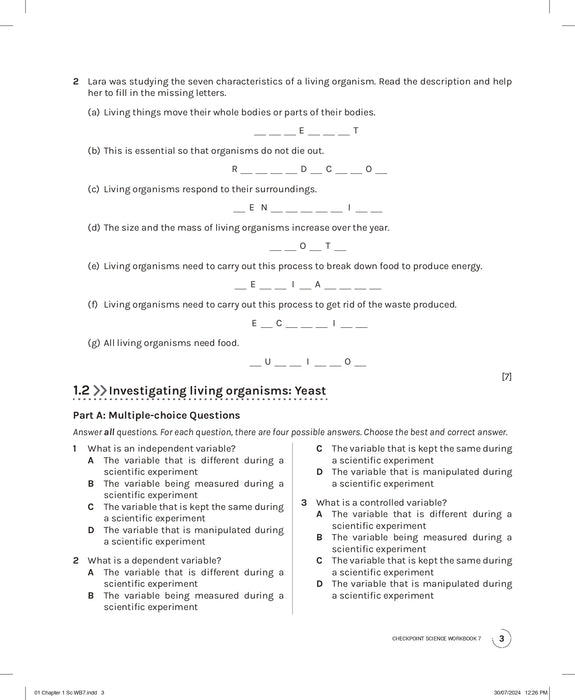 Cambridge Lower Secondary Checkpoint Science Workbook 7