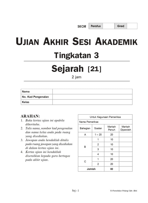 Koleksi Kertas Model UASA KSSM 2025 Tingkatan 3