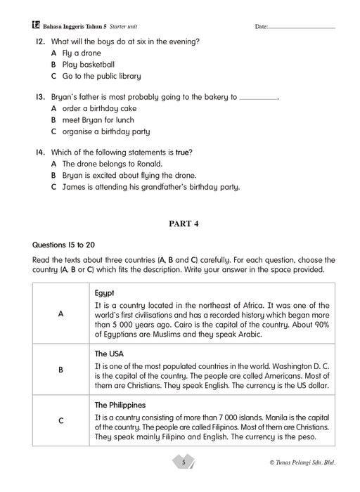 Praktis Topikal UASA 2025 备考全能通 5 年级 英文 Bahasa Inggeris