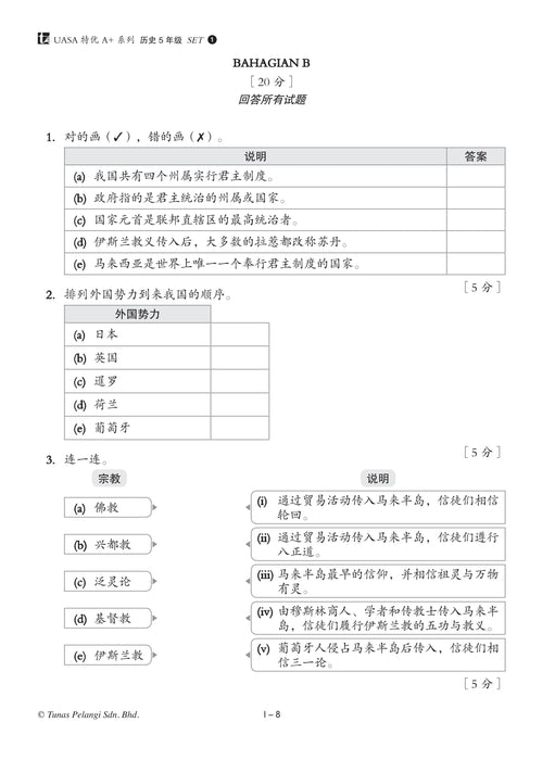 Skor A+ dalam UASA 2025 特优 A+ 系列 5 年级 历史 Sejarah