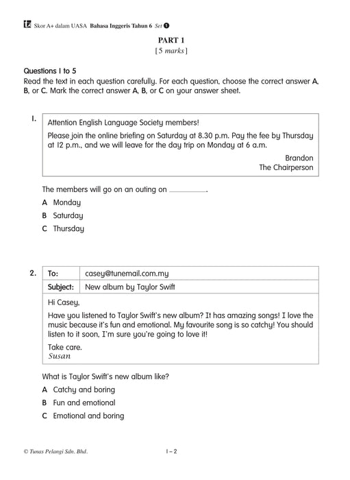 Skor A+ dalam UASA 2025 特优 A+ 系列 6 年级 英文 Bahasa Inggeris