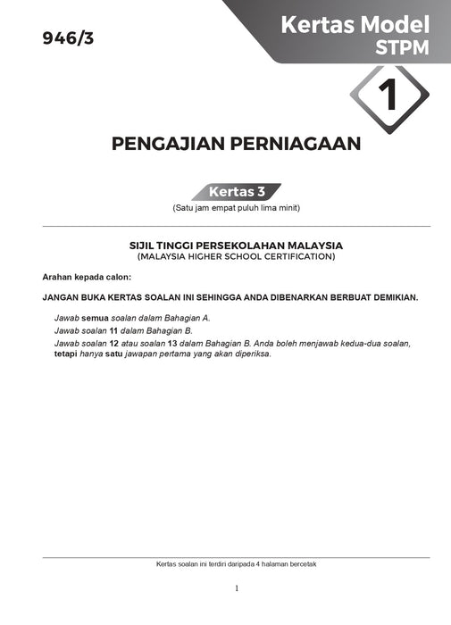 Skor A Kertas Model STPM 2023 Pengajian Perniagaan Semester 3