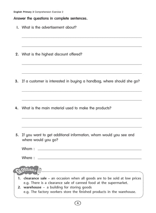 English Comprehension Workbook for Primary 2