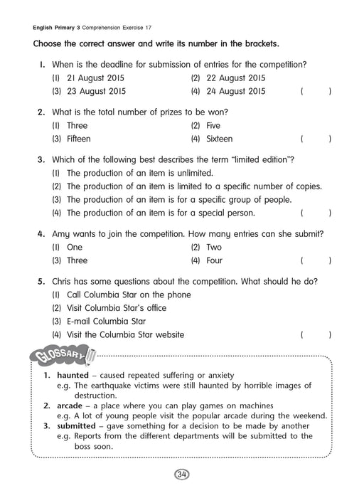 English Comprehension Workbook for Primary 3