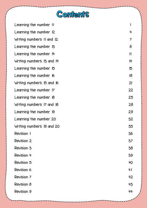 Learning Numbers 11 to 20