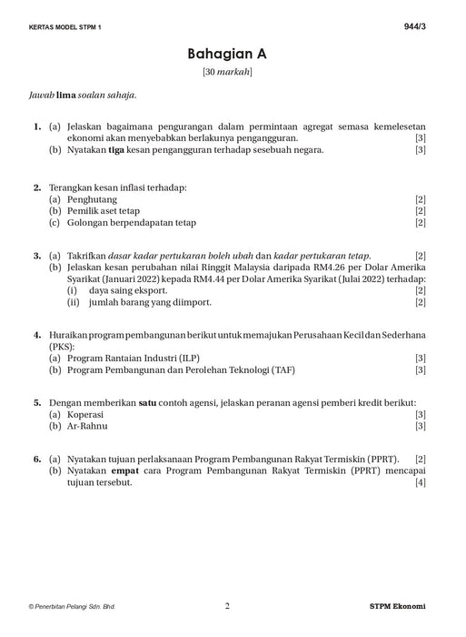 Skor A Kertas Model STPM 2023 Ekonomi Semester 3