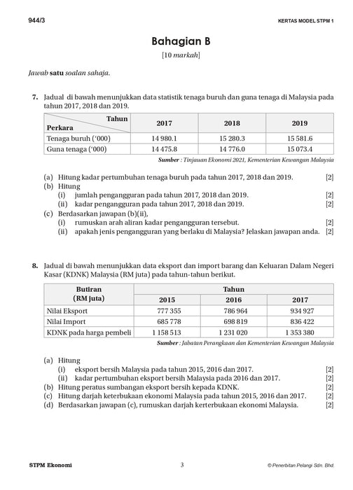 Skor A Kertas Model STPM 2023 Ekonomi Semester 3