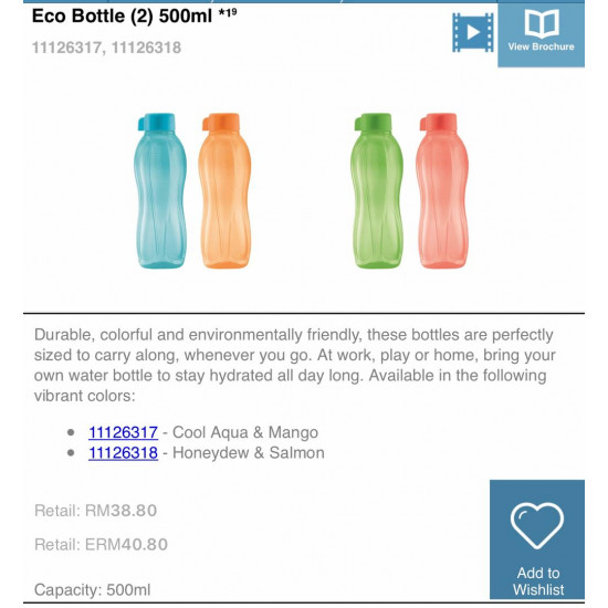Eco Bottle 500ml(2) - Cool Aqua and Mango
