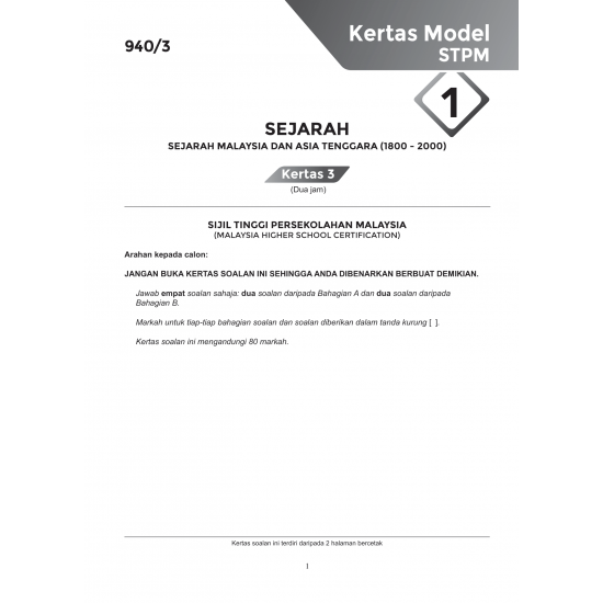 Skor A Kertas Model STPM 2023 Sejarah Malaysia dan Asia Tenggara Semester 3